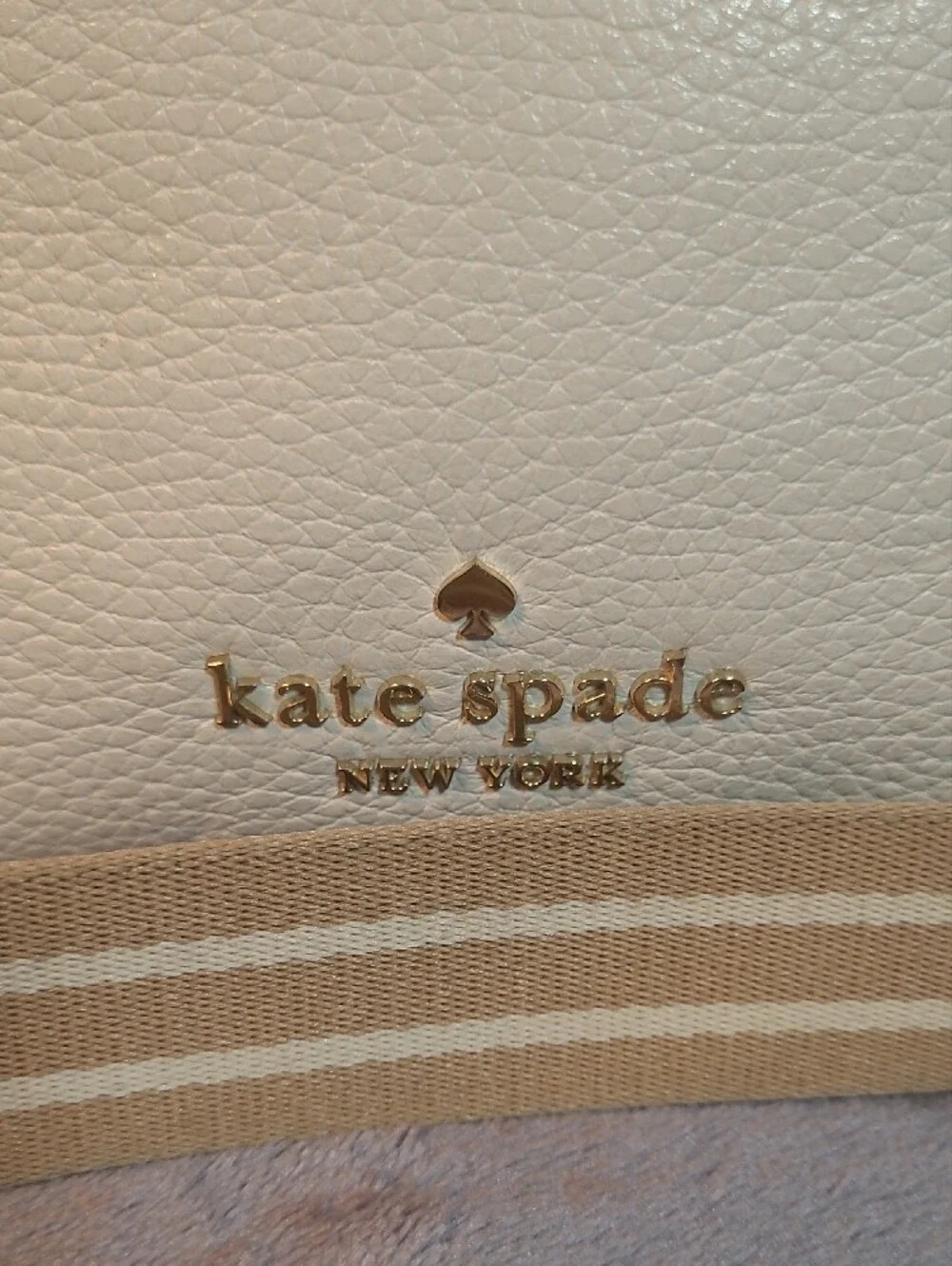 Kate Spade Rosie Crossbody Parchment Cream Pebbled Leather Striped Strap